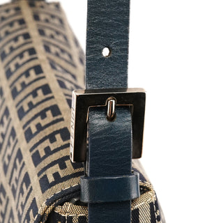 Fendi Beige Navy FF Zucchino Baguette Shoulder Bag
