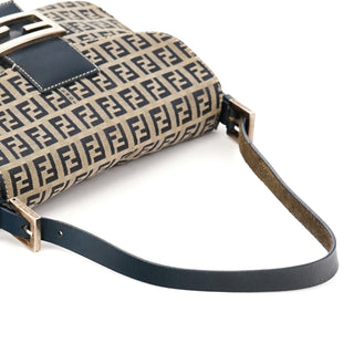 Fendi Beige Navy FF Zucchino Baguette Shoulder Bag