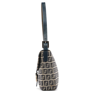 Fendi Beige Navy FF Zucchino Baguette Shoulder Bag