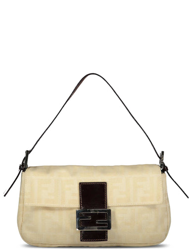 Fendi Ivory Zucca Canvas Monogram Baguette