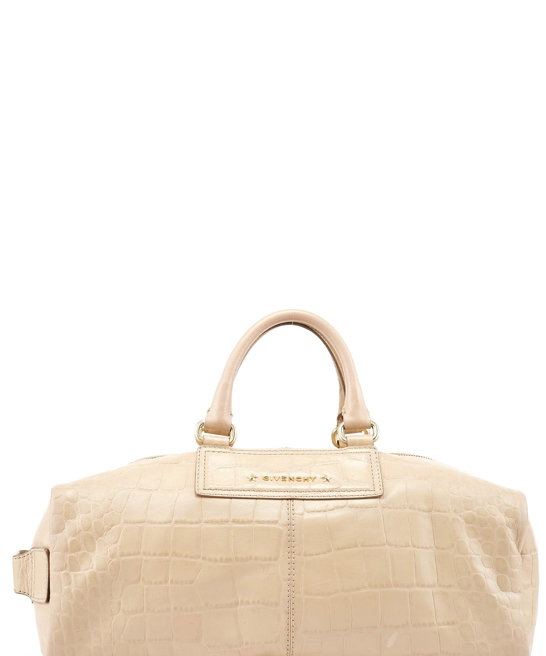 Givenchy Beige Croc Embossed Bowling Bag