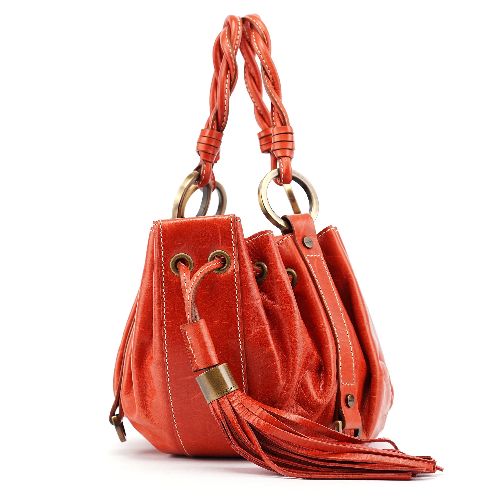Givenchy Sac à pampilles et lien coulissant en cuir de veau orange brûlé