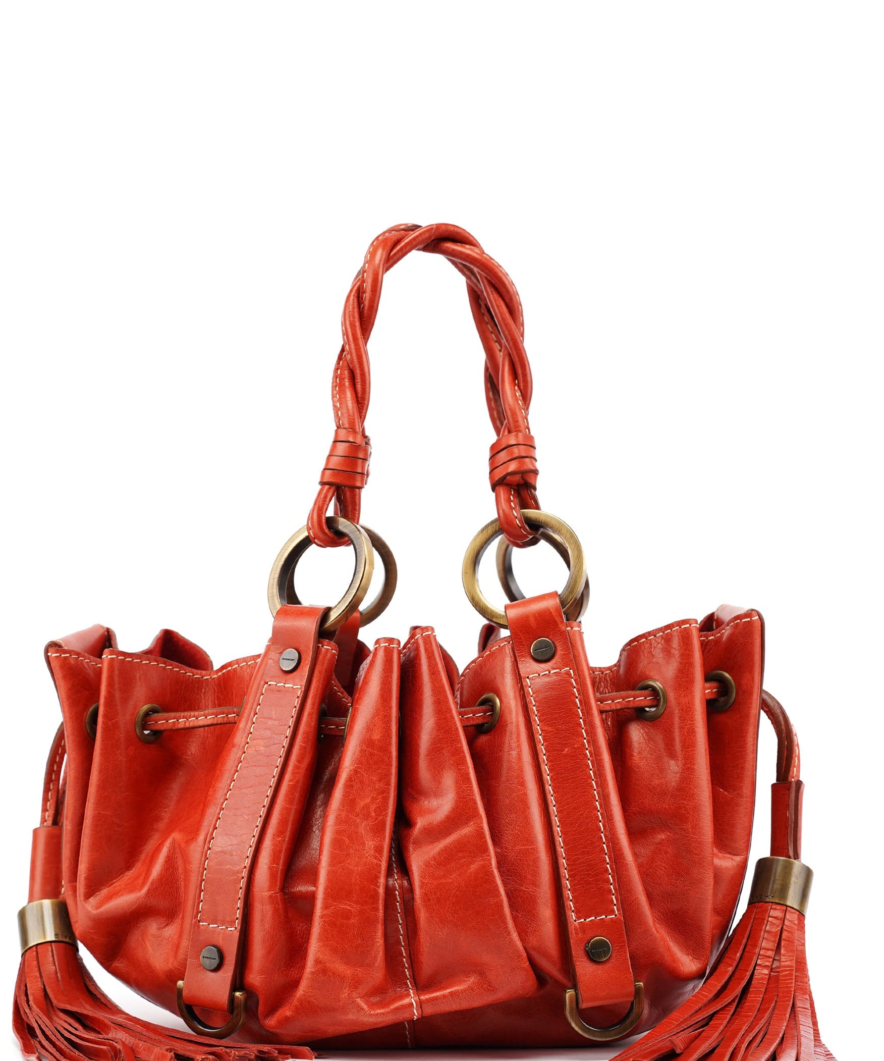 Givenchy Burnt Orange Calfskin Tassel Drawstring Bag