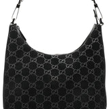 Gucci 000 0602 1997 Black GG Suede Hobo Shoulder Bag