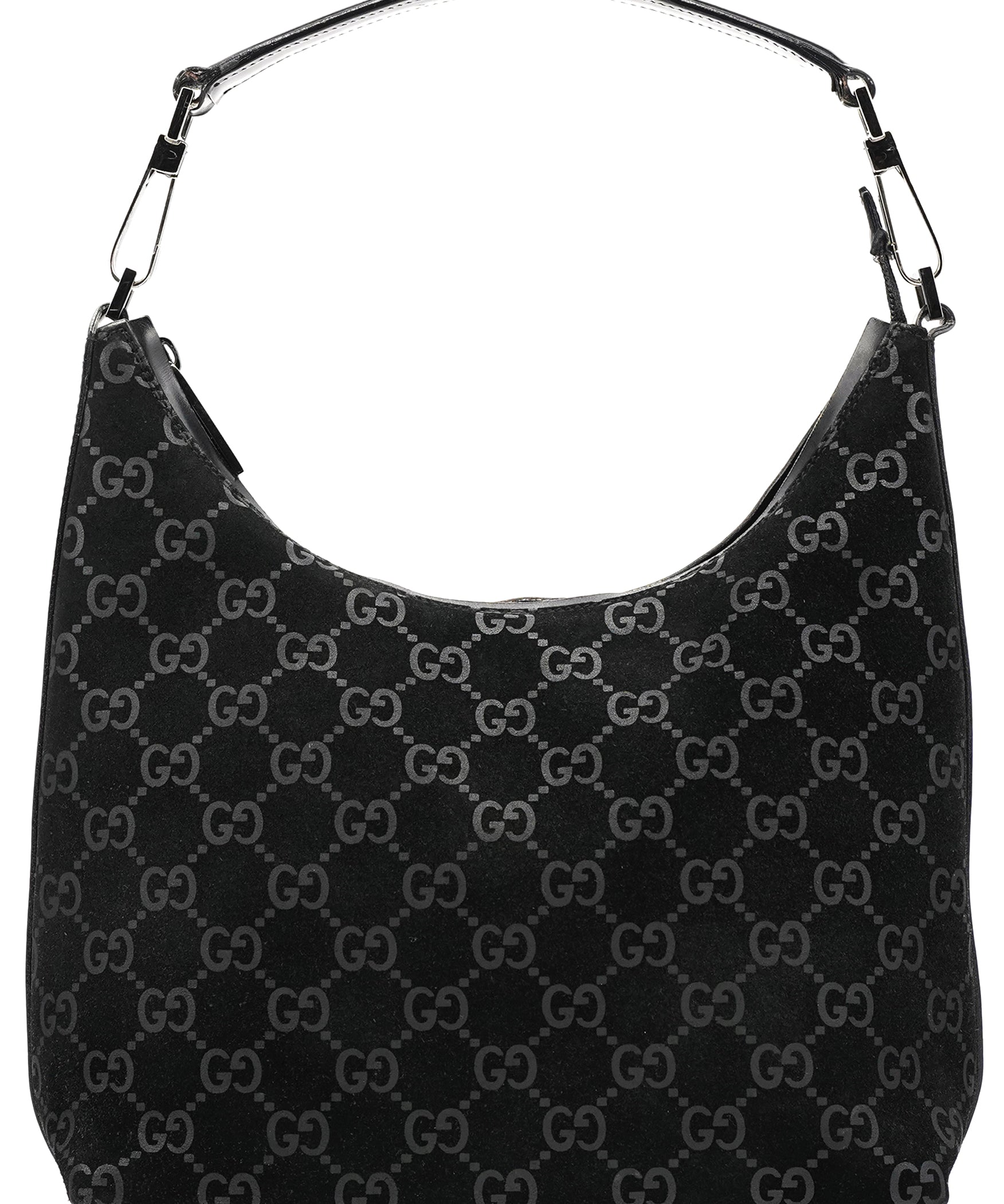 Gucci 000 0602 1997 Black GG Suede Hobo Shoulder Bag