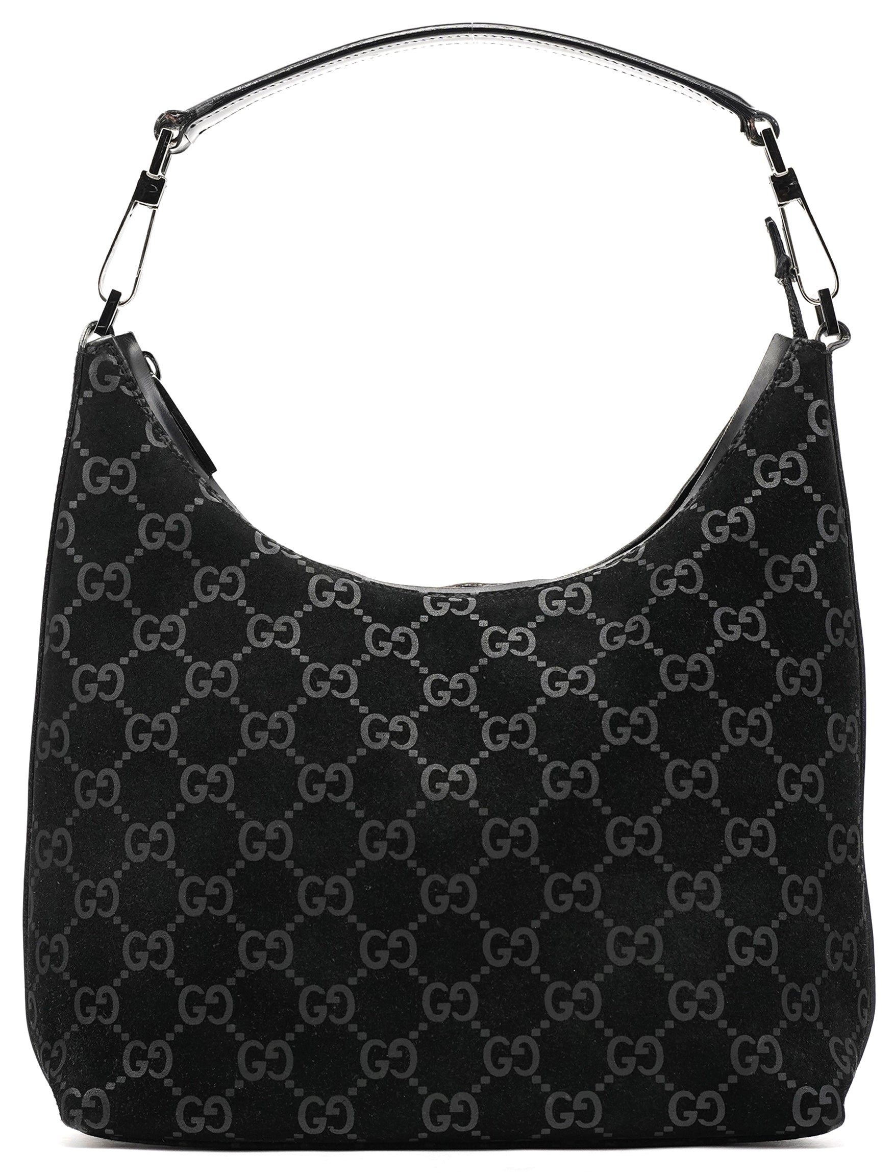 Gucci 000 0602 1997 Black GG Suede Hobo Shoulder Bag