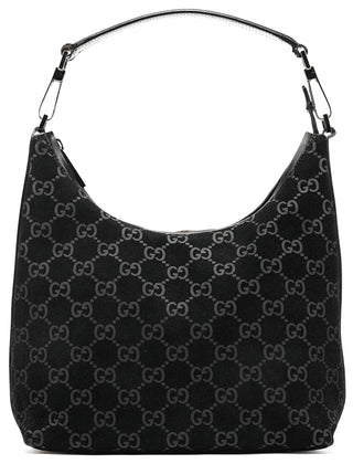 Gucci 000 0602 1997 Black GG Suede Hobo Shoulder Bag