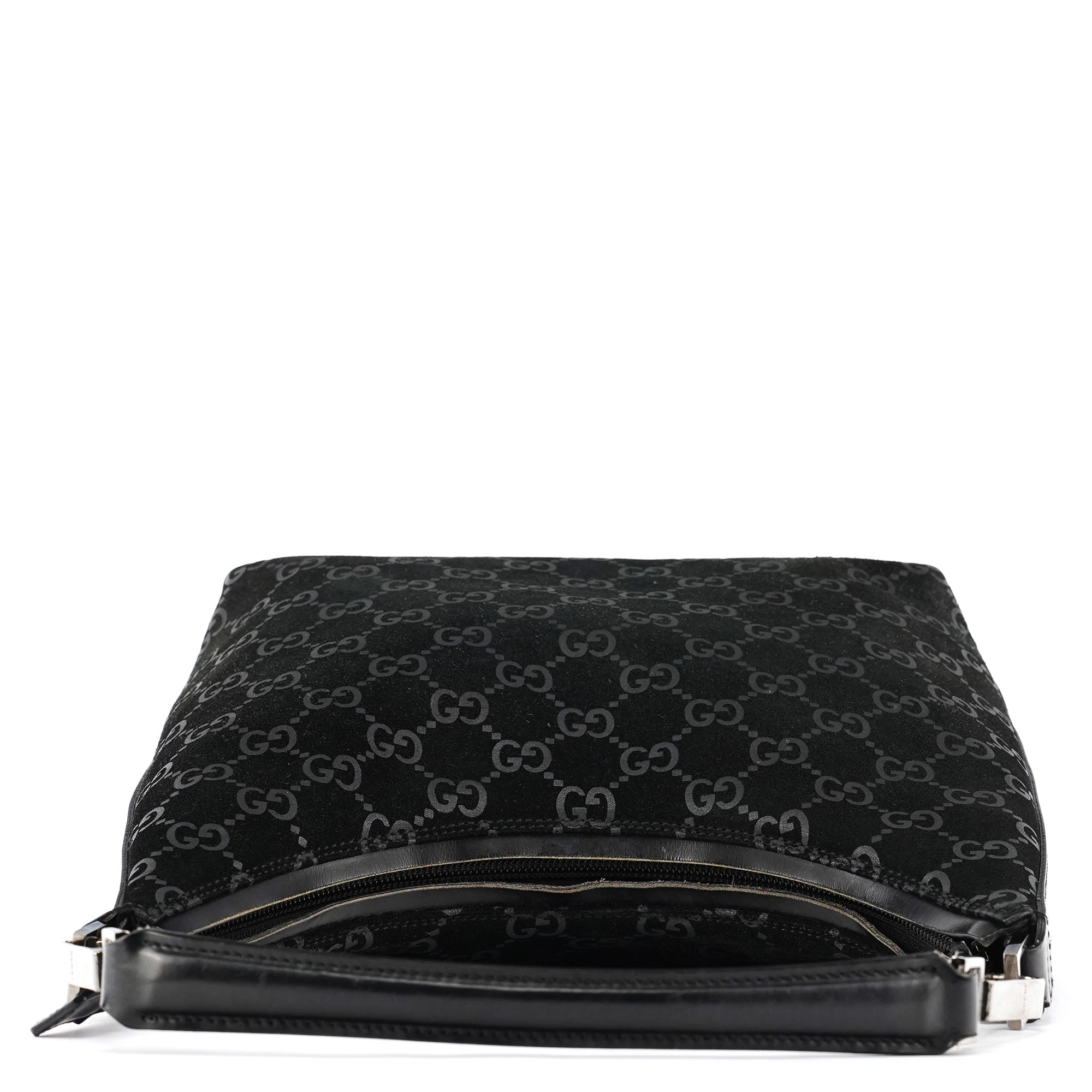 Gucci 000 0602 1997 Black GG Suede Hobo Shoulder Bag