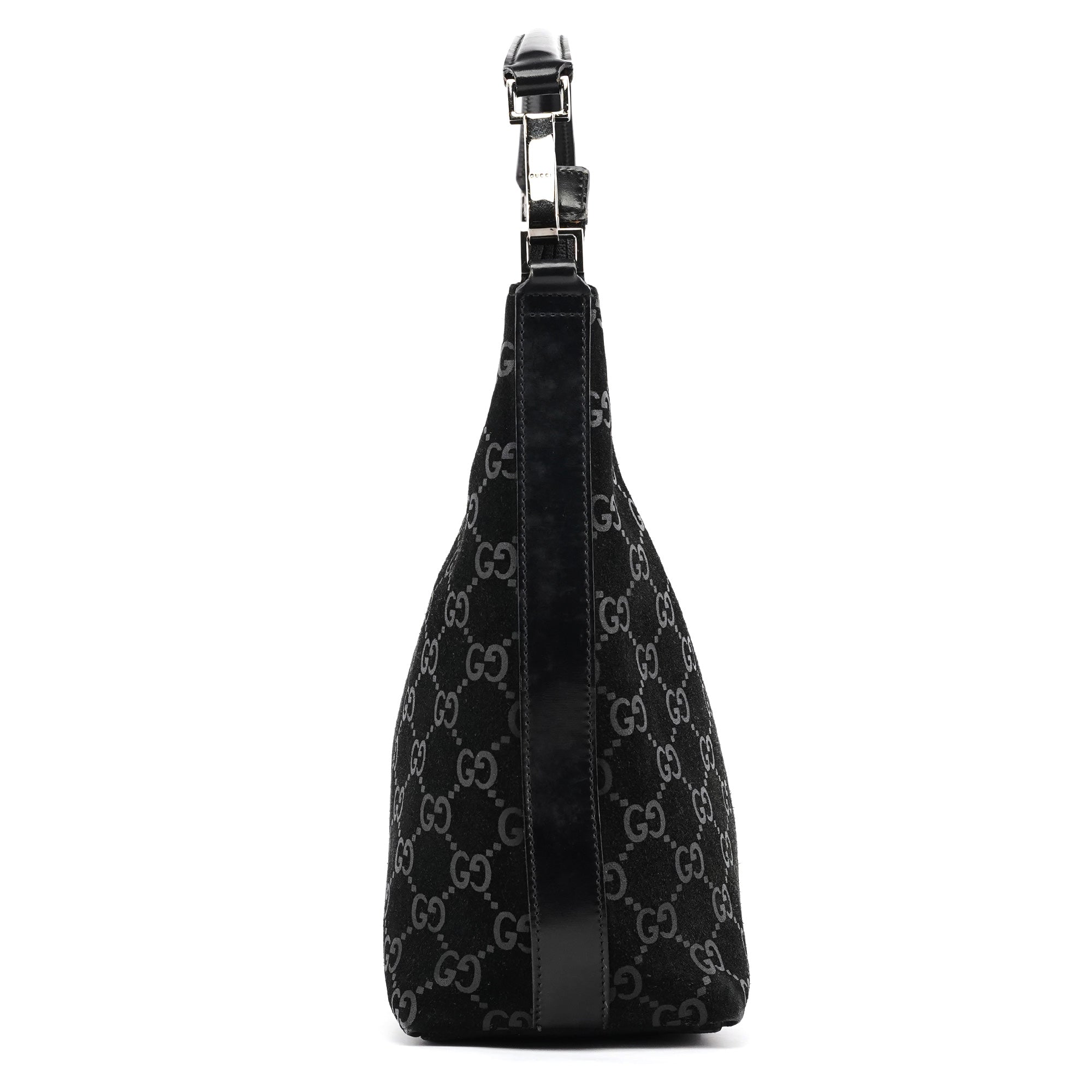 Gucci 000 0602 1997 Black GG Suede Hobo Shoulder Bag