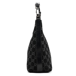 Gucci 000 0602 1997 Black GG Suede Hobo Shoulder Bag