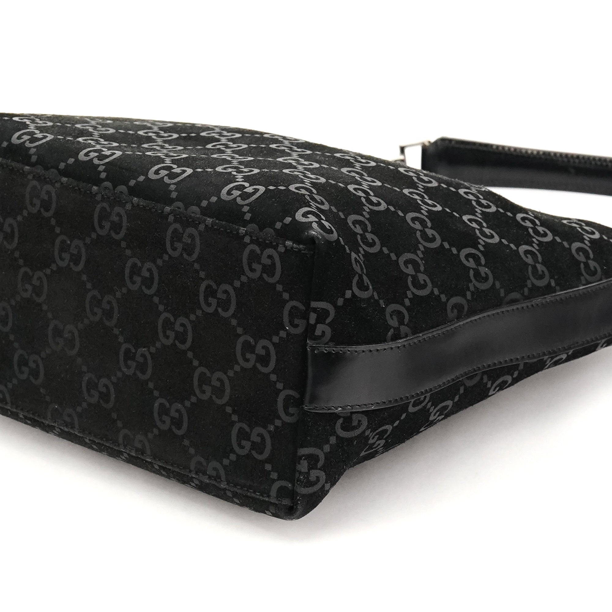 Gucci 000 0602 1997 Black GG Suede Hobo Shoulder Bag
