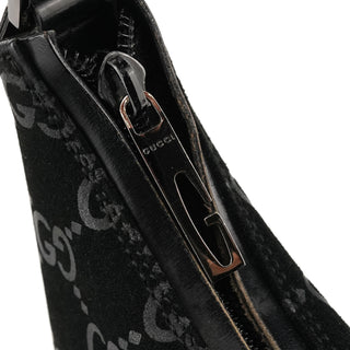 Gucci 000 0602 1997 Black GG Suede Hobo Shoulder Bag
