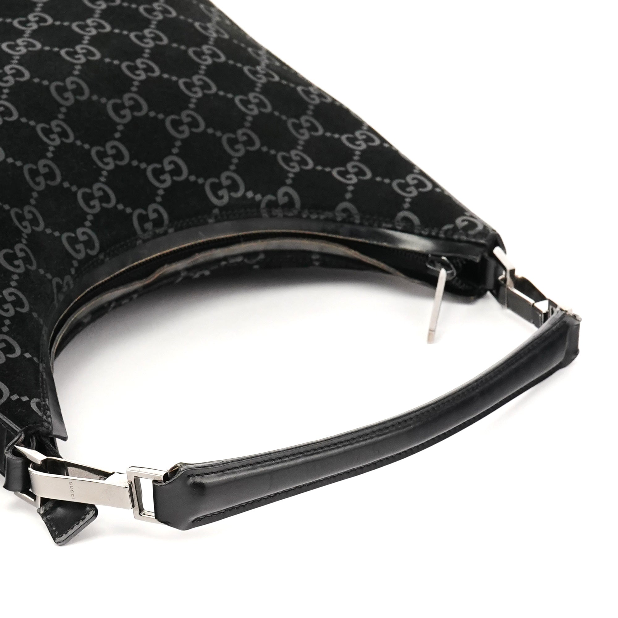 Gucci 000 0602 1997 Black GG Suede Hobo Shoulder Bag