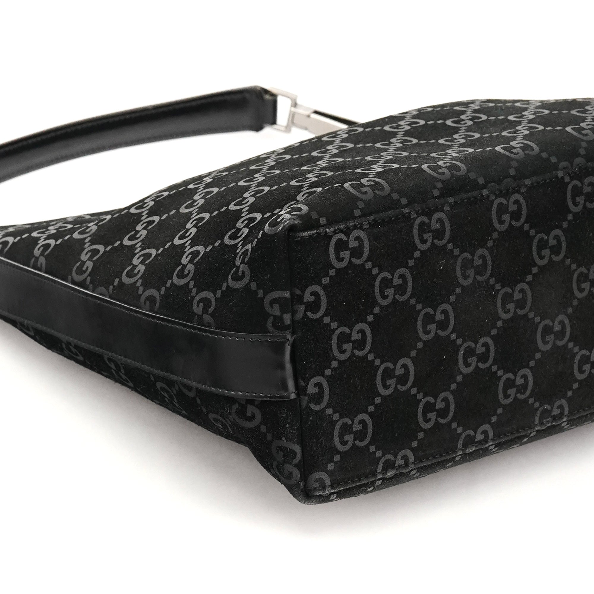 Gucci 000 0602 1997 Black GG Suede Hobo Shoulder Bag