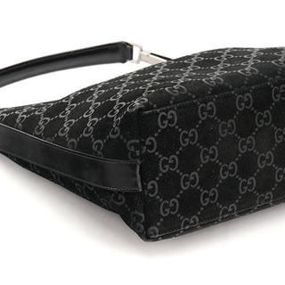 Gucci 000 0602 1997 Black GG Suede Hobo Shoulder Bag