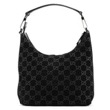 Gucci 000 0602 1997 Black GG Suede Hobo Shoulder Bag