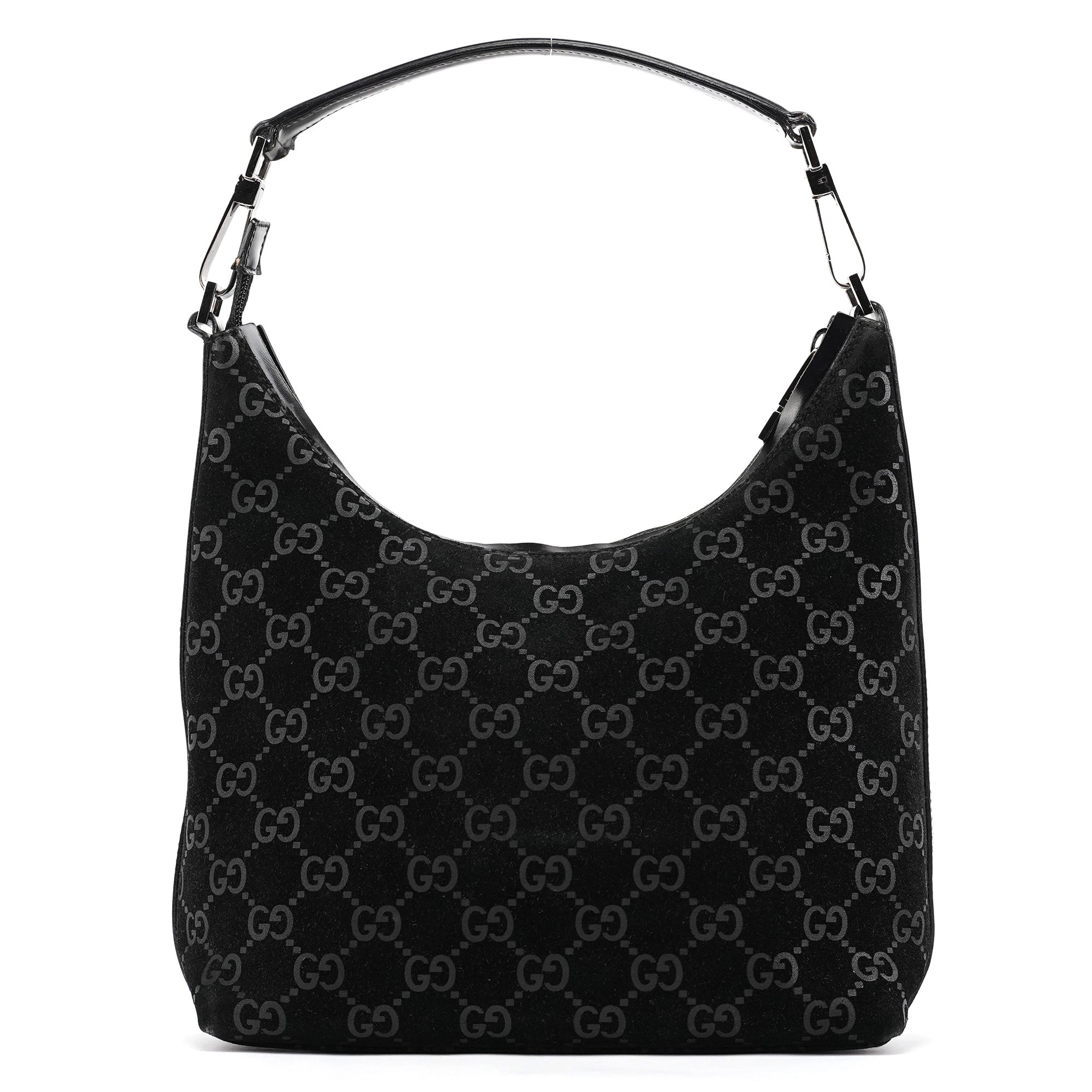 Gucci 000 0602 1997 Black GG Suede Hobo Shoulder Bag