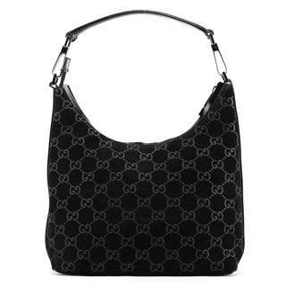 Gucci 000 0602 1997 Black GG Suede Hobo Shoulder Bag