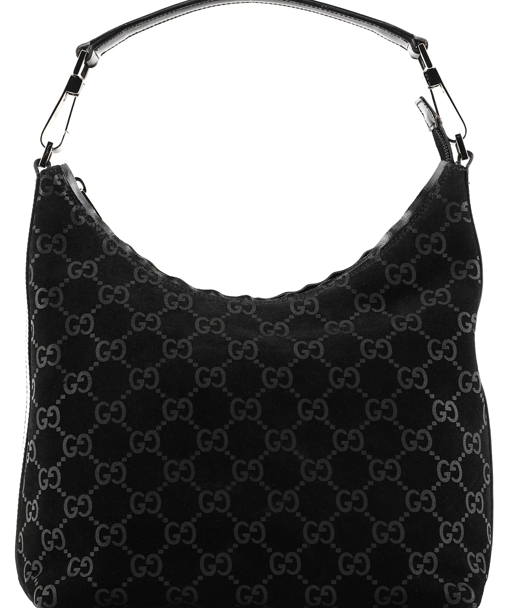 Gucci 000 0602 Black GG Suede Hobo Shoulder Bag