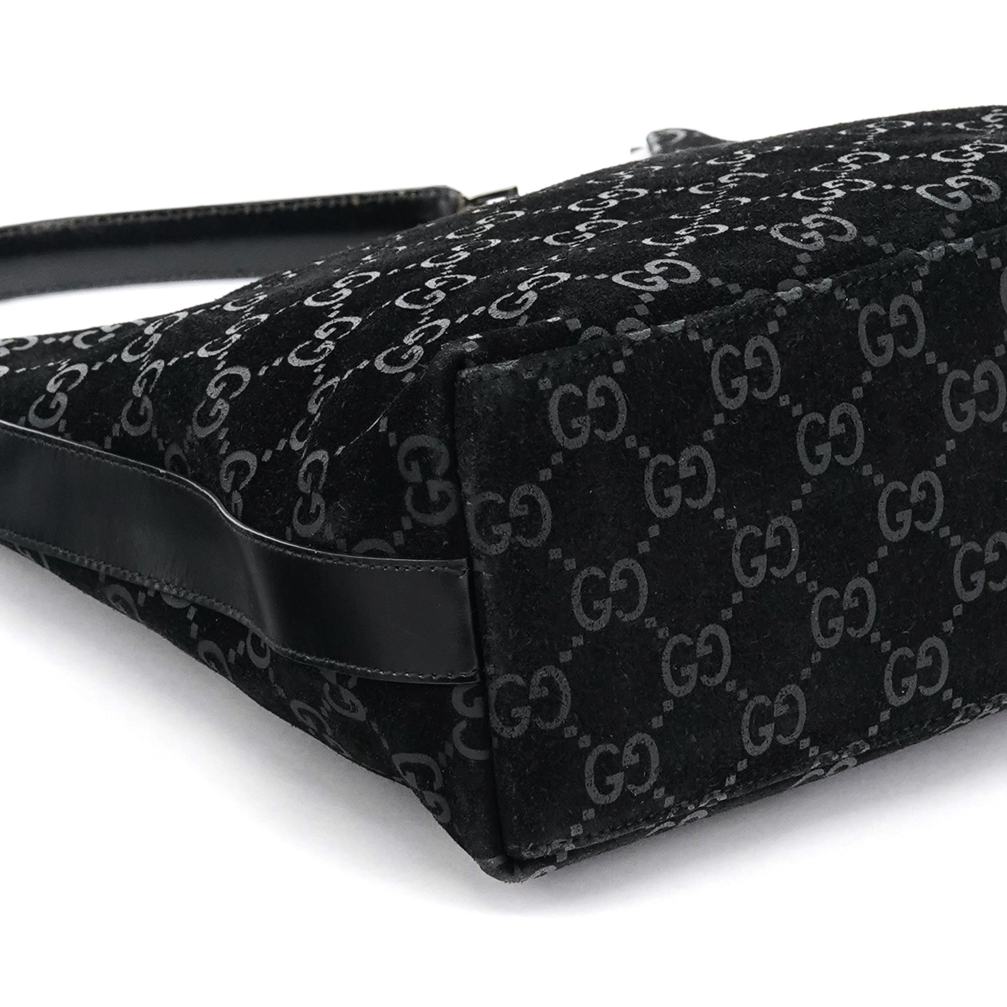 Gucci 000 0602 Black GG Suede Shoulder Bag