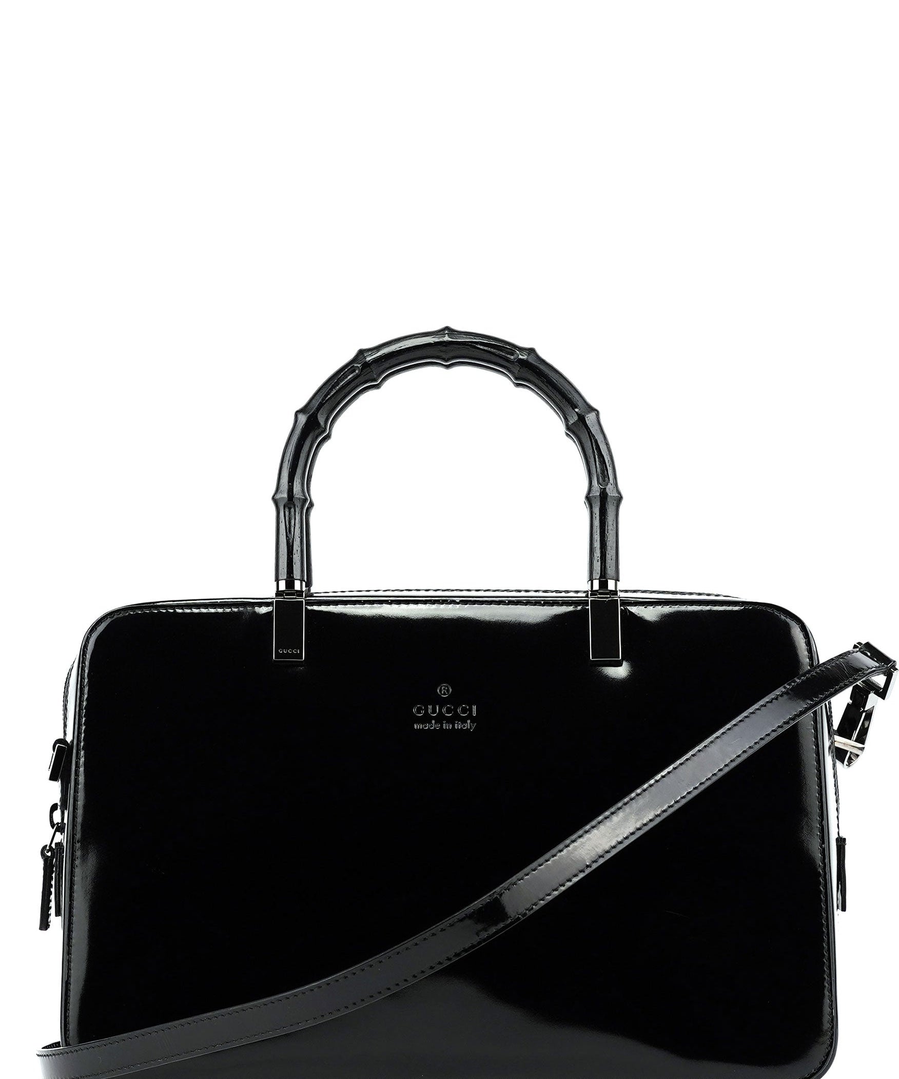 Gucci 000 0828 Black Leather Bamboo 2-Way Tote Bag