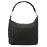 Gucci 000 0833 Black GG Nylon Bamboo Shoulder Bag