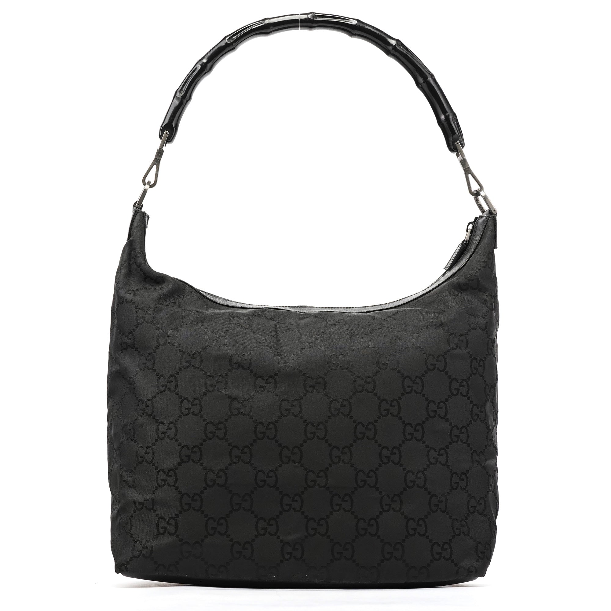 Gucci 000 0833 Black GG Nylon Bamboo Shoulder Bag