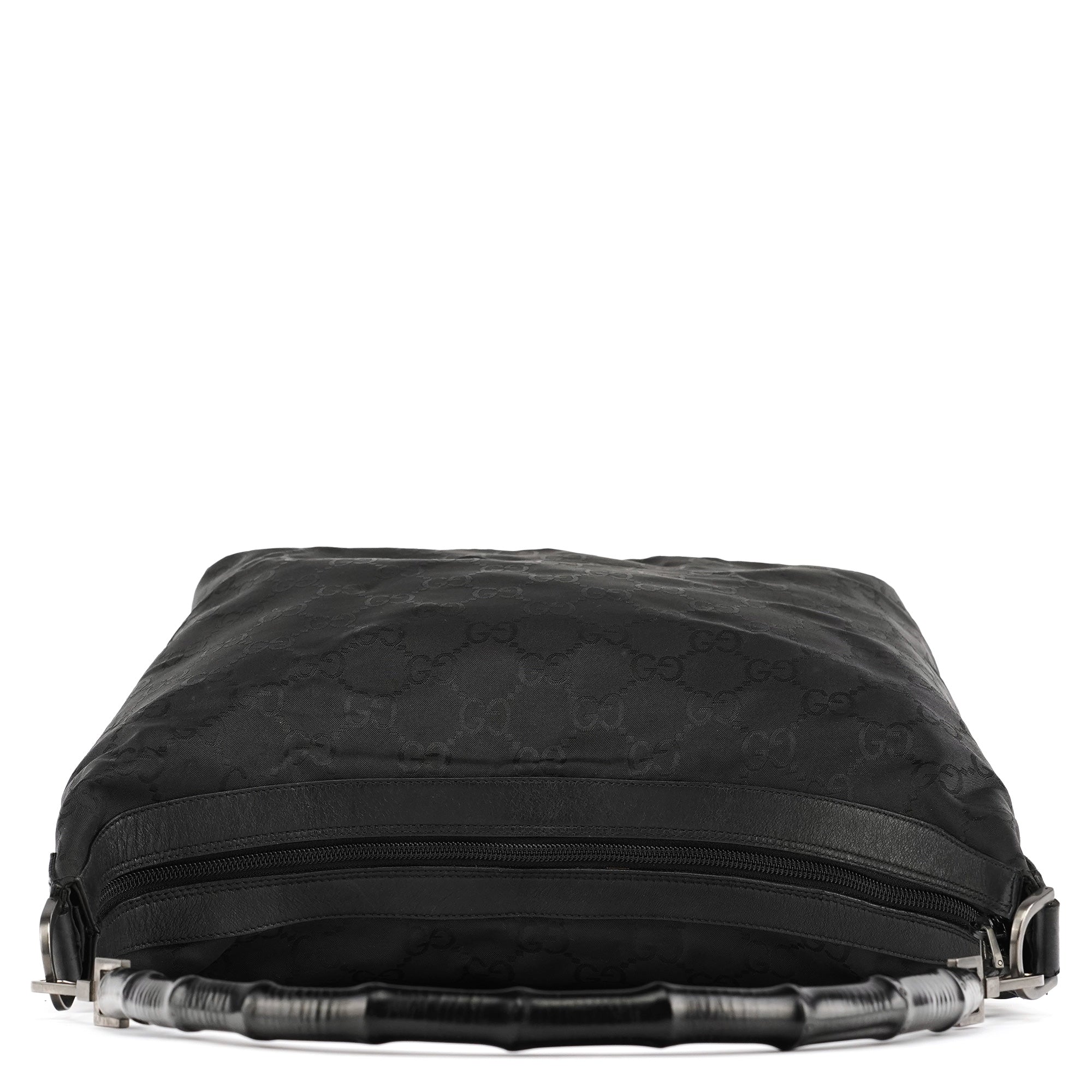 Gucci 000 0833 Black GG Nylon Bamboo Shoulder Bag