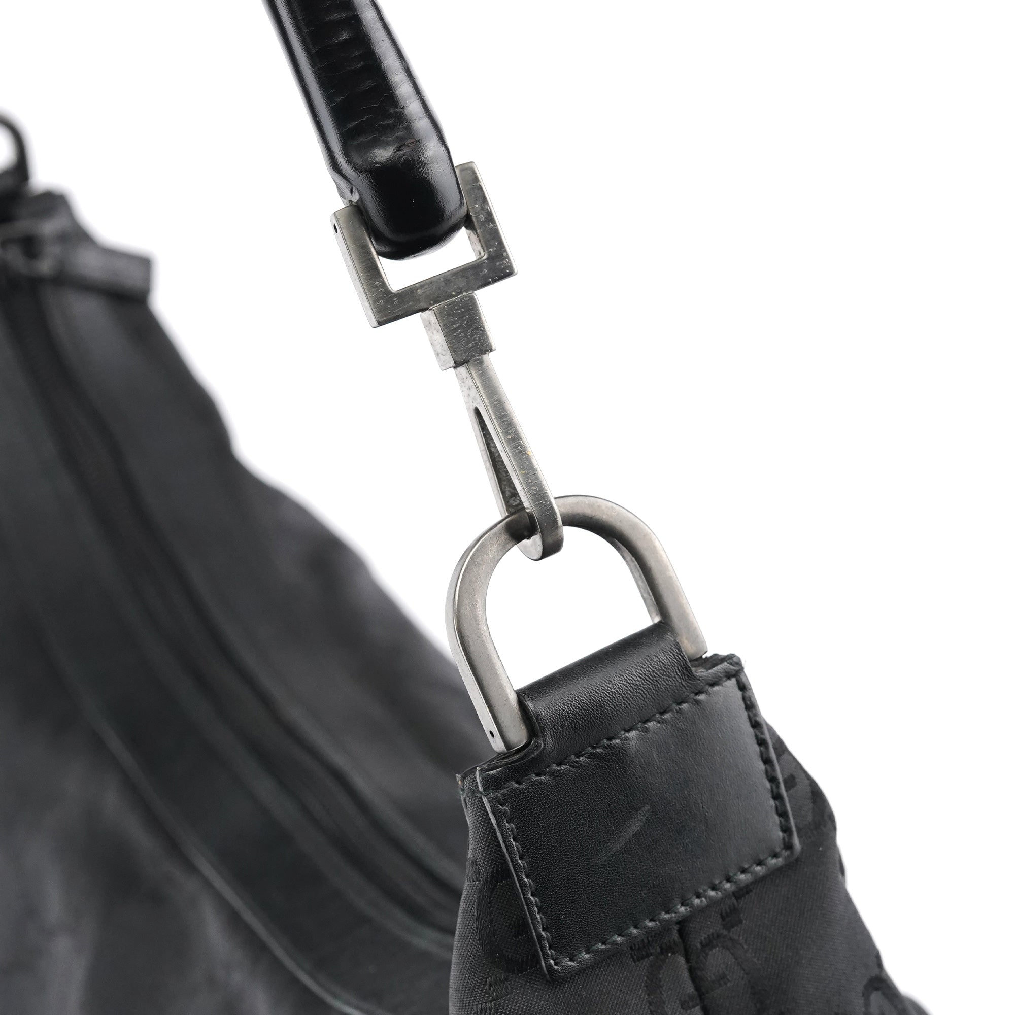 Gucci 000 0833 Black GG Nylon Bamboo Shoulder Bag