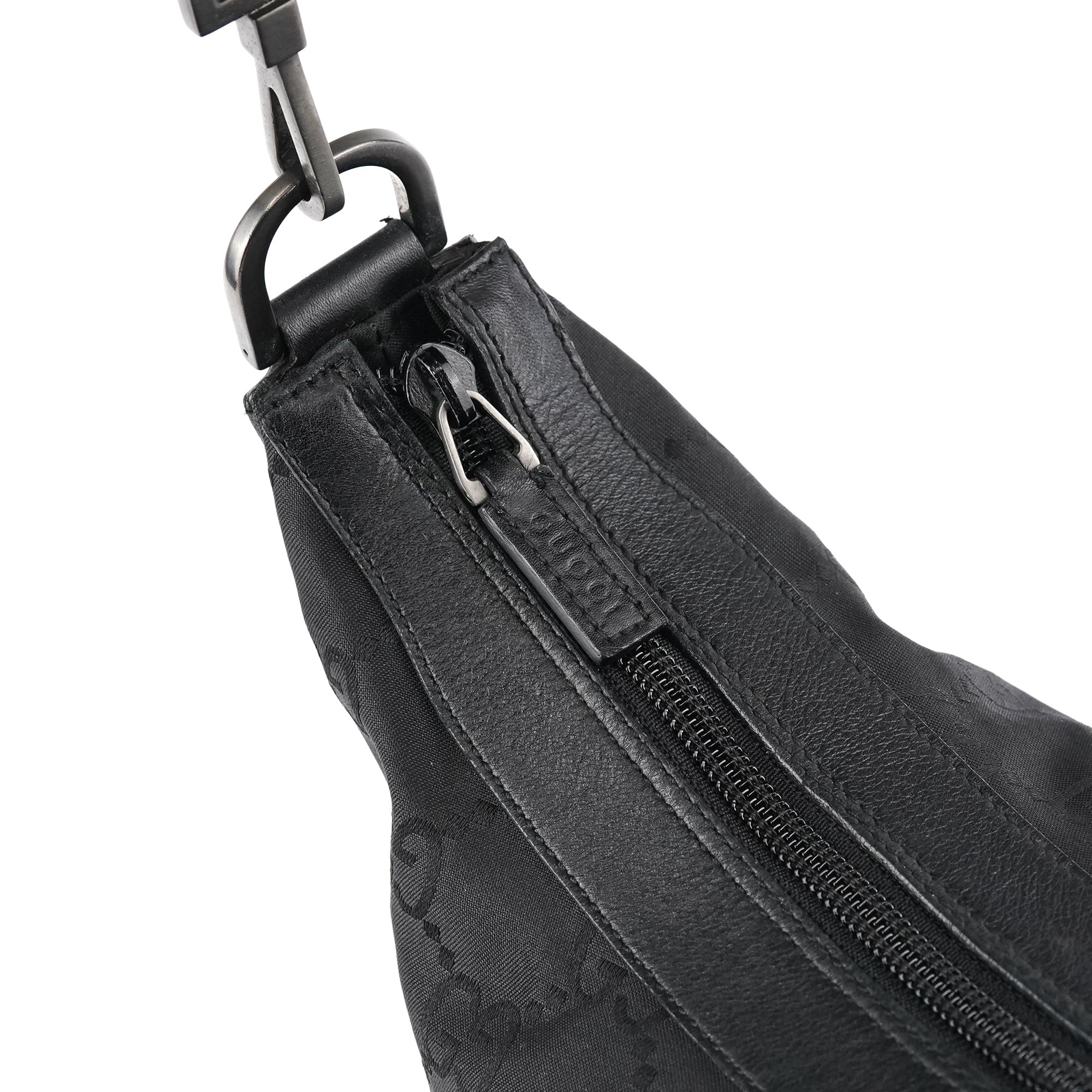Gucci 000 0833 Black GG Nylon Bamboo Shoulder Bag