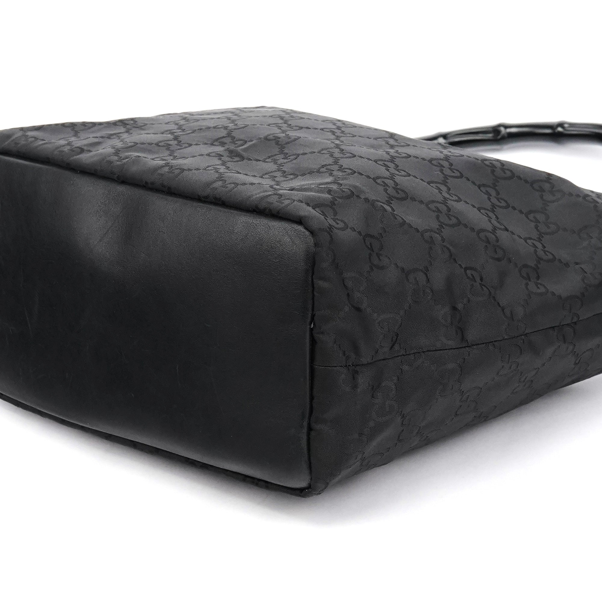 Gucci 000 0833 Black GG Nylon Bamboo Shoulder Bag