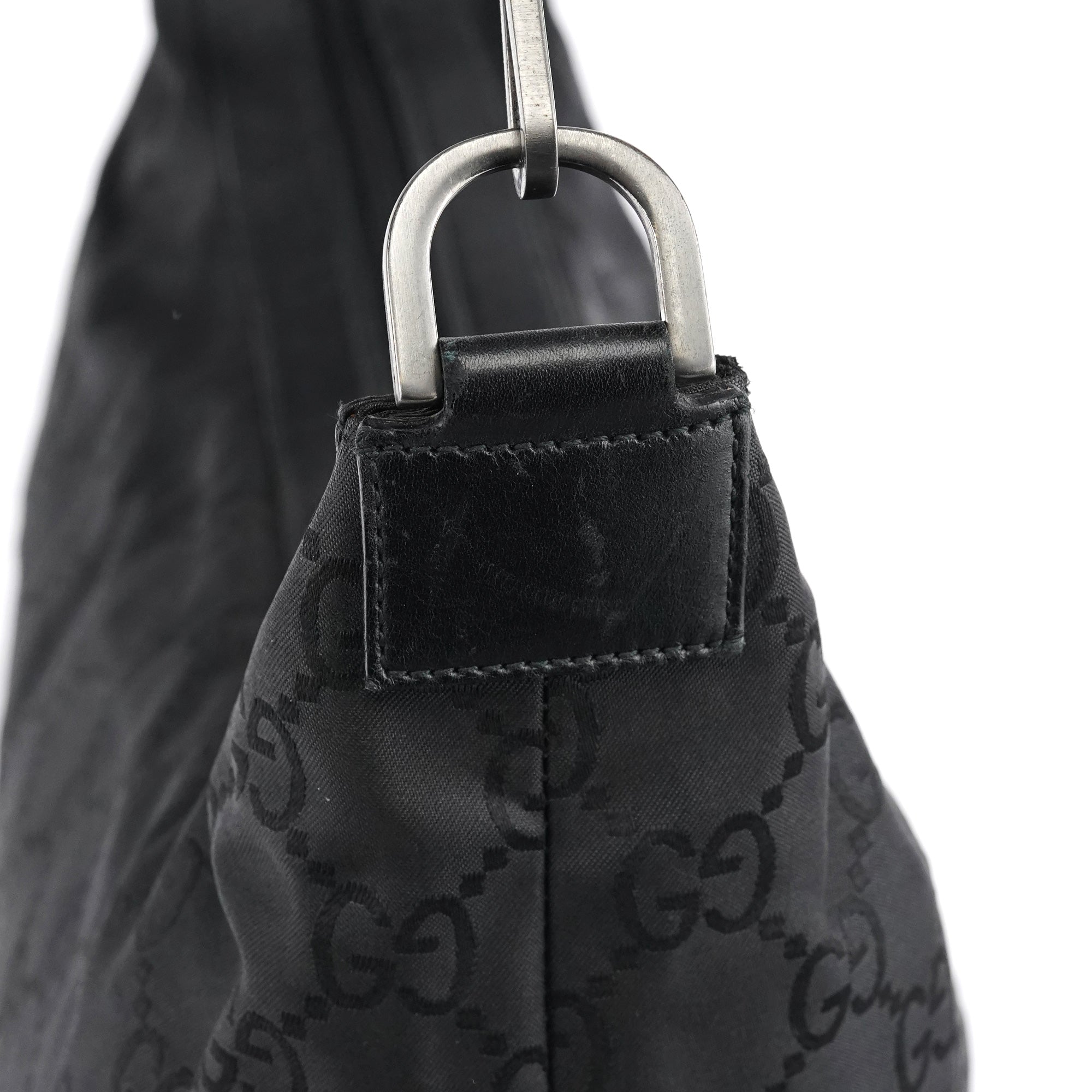 Gucci 000 0833 Black GG Nylon Bamboo Shoulder Bag