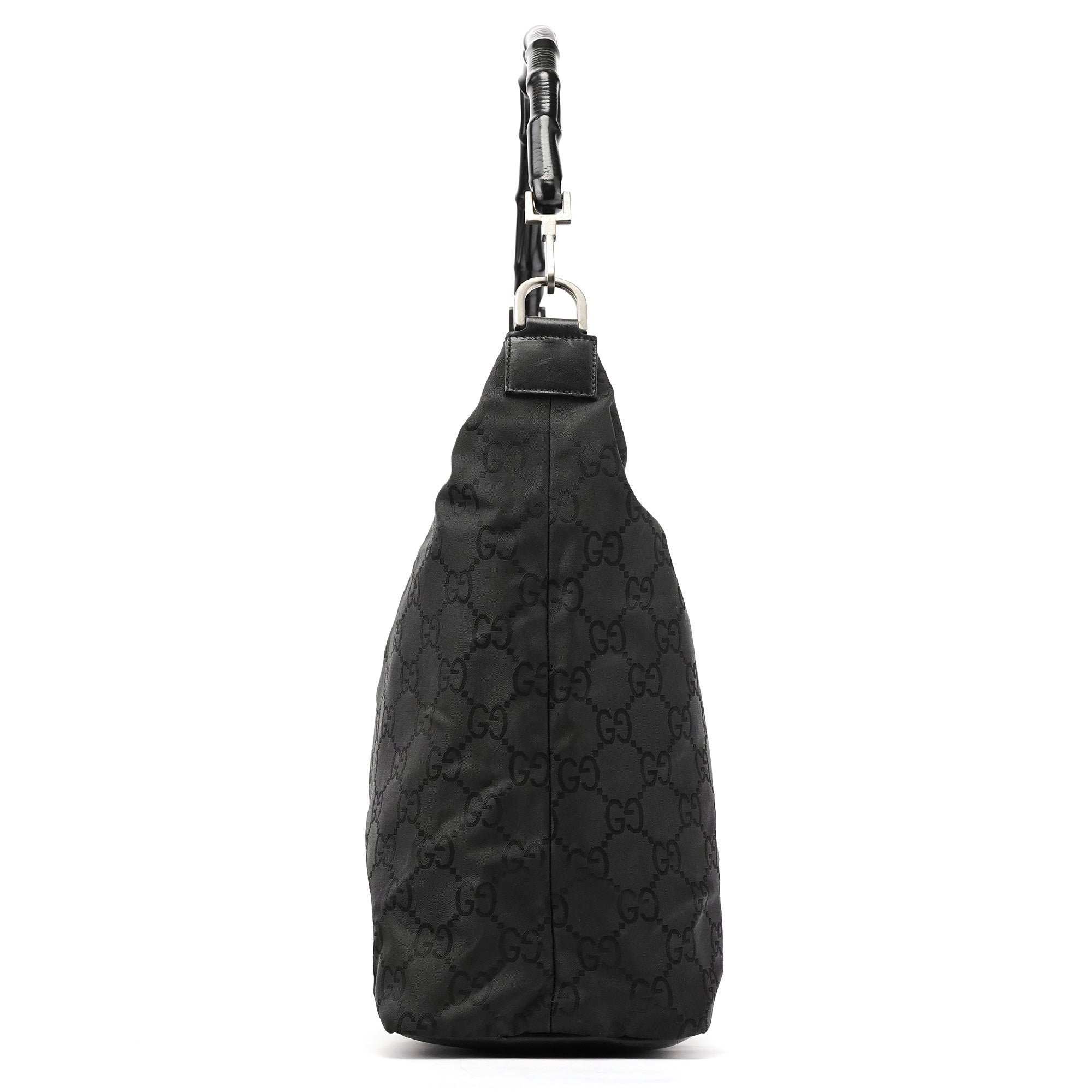 Gucci 000 0833 Black GG Nylon Bamboo Shoulder Bag