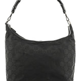 Gucci 000 0833 Black GG Nylon Bamboo Shoulder Bag