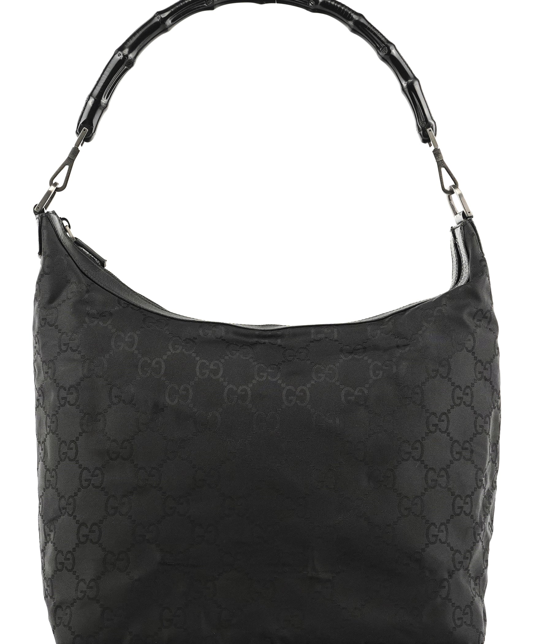 Gucci 000 0833 Black GG Nylon Bamboo Shoulder Bag