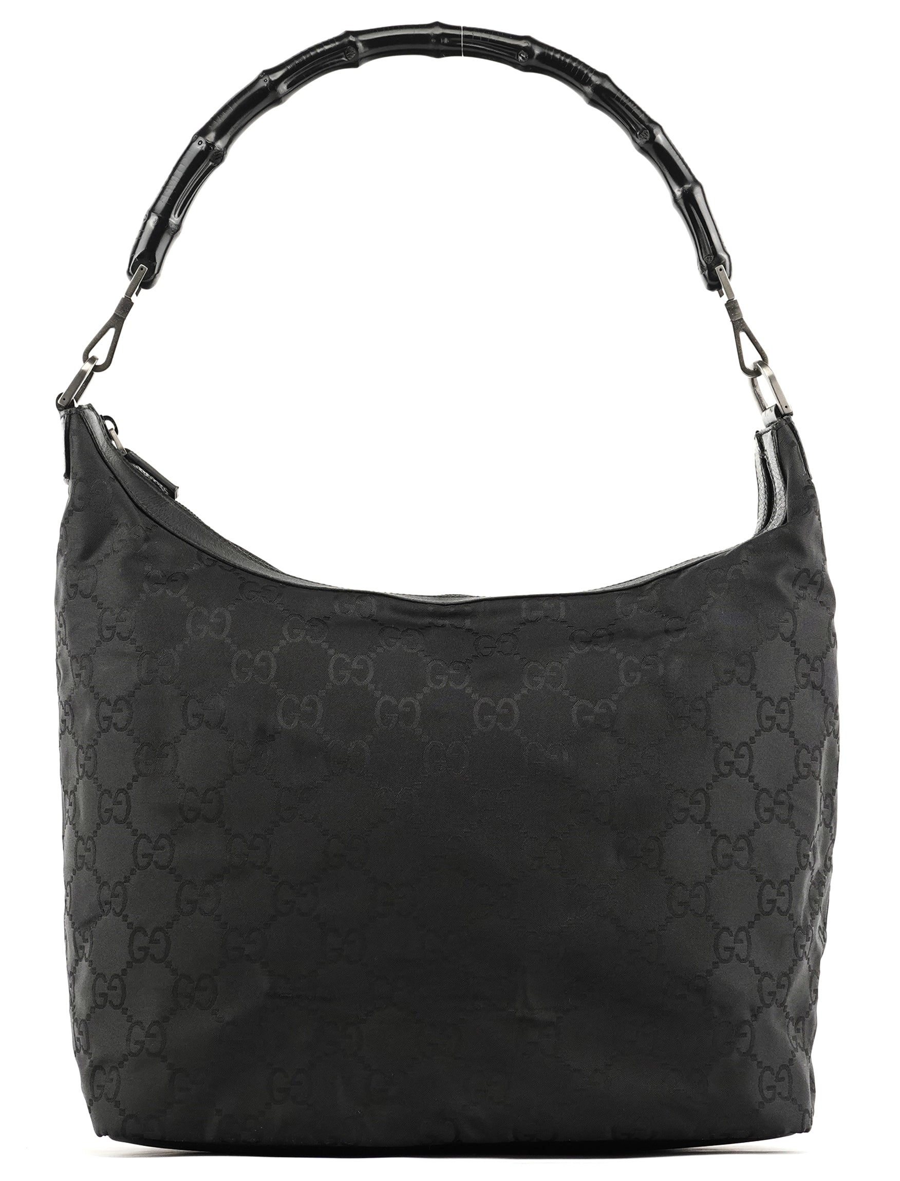 Gucci 000 0833 Black GG Nylon Bamboo Shoulder Bag