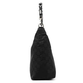 Gucci 000 0833 Black GG Nylon Bamboo Shoulder Bag