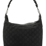 Gucci 000 0833 Black GG Nylon Bamboo Shoulder Bag