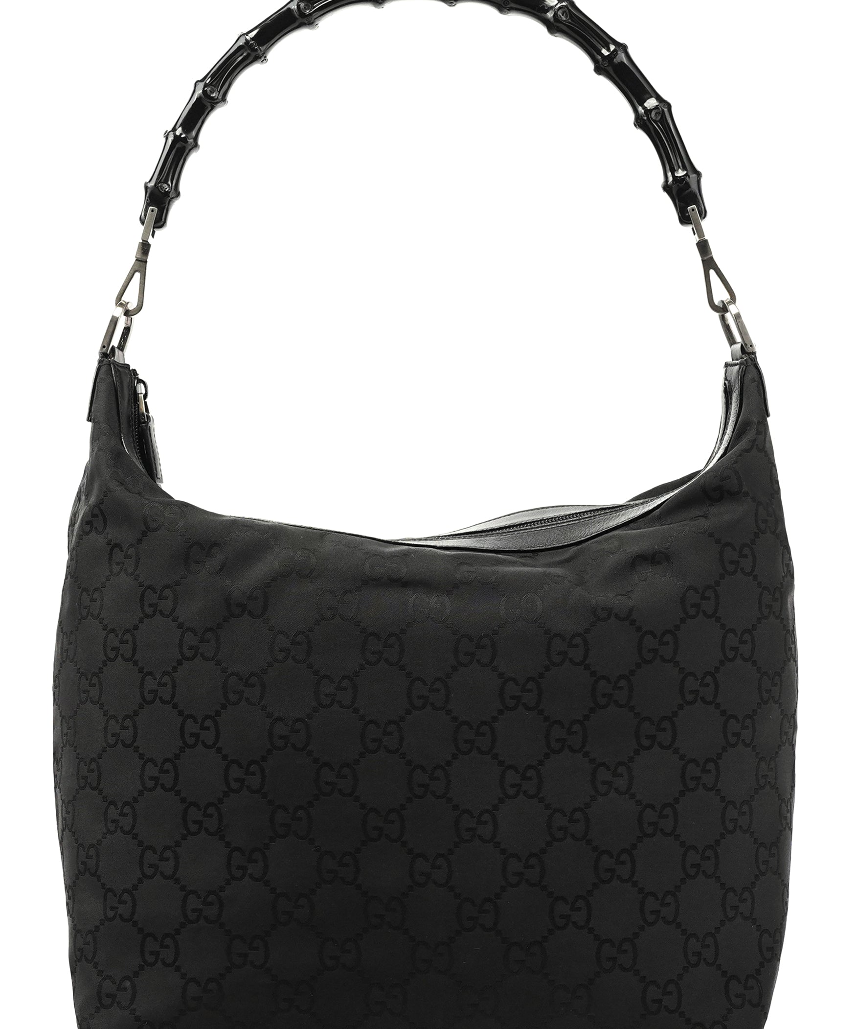 Gucci 000 0833 Black GG Nylon Bamboo Shoulder Bag