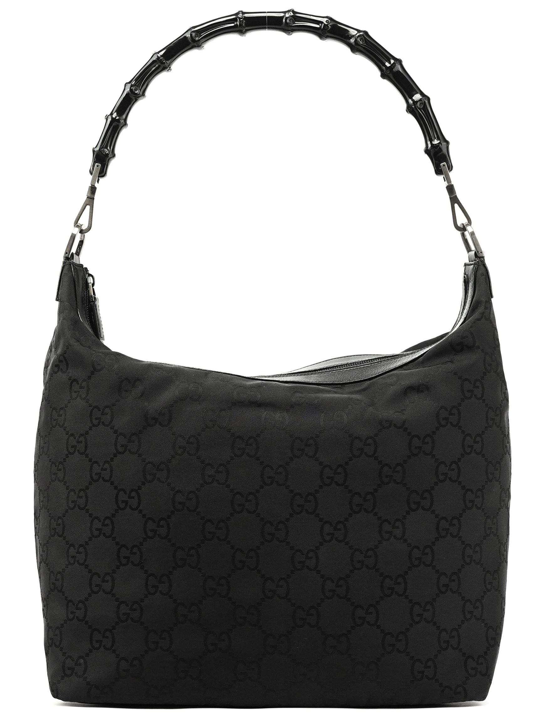 Gucci 000 0833 Black GG Nylon Bamboo Shoulder Bag