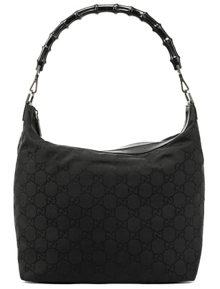 Gucci 000 0833 Black GG Nylon Bamboo Shoulder Bag