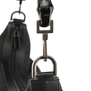 Gucci 000 0833 Black GG Nylon Bamboo Shoulder Bag