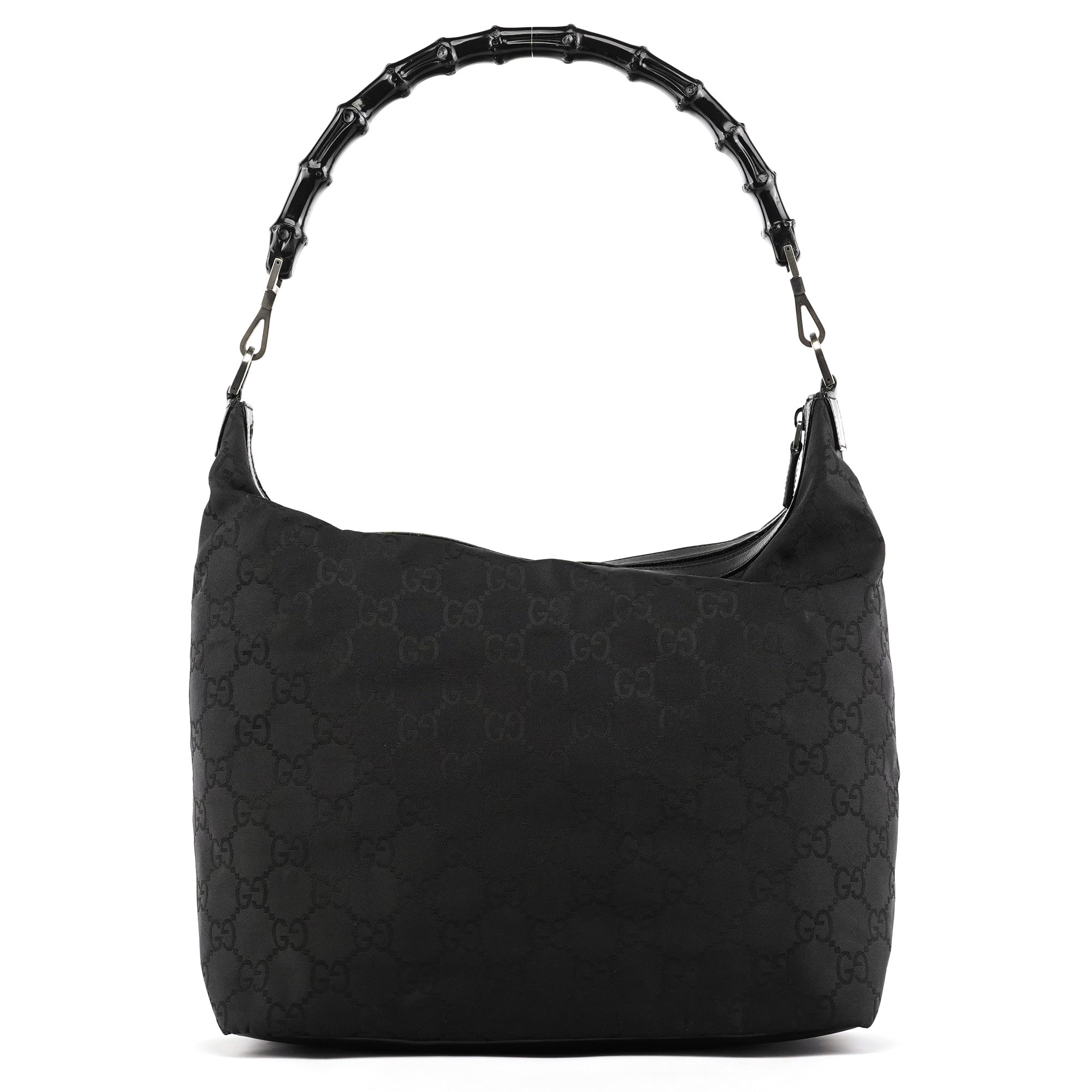 Gucci 000 0833 Black GG Nylon Bamboo Shoulder Bag