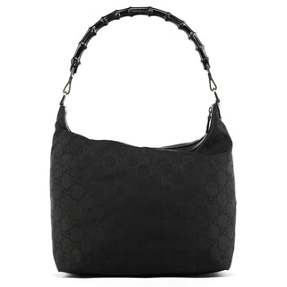 Gucci 000 0833 Black GG Nylon Bamboo Shoulder Bag