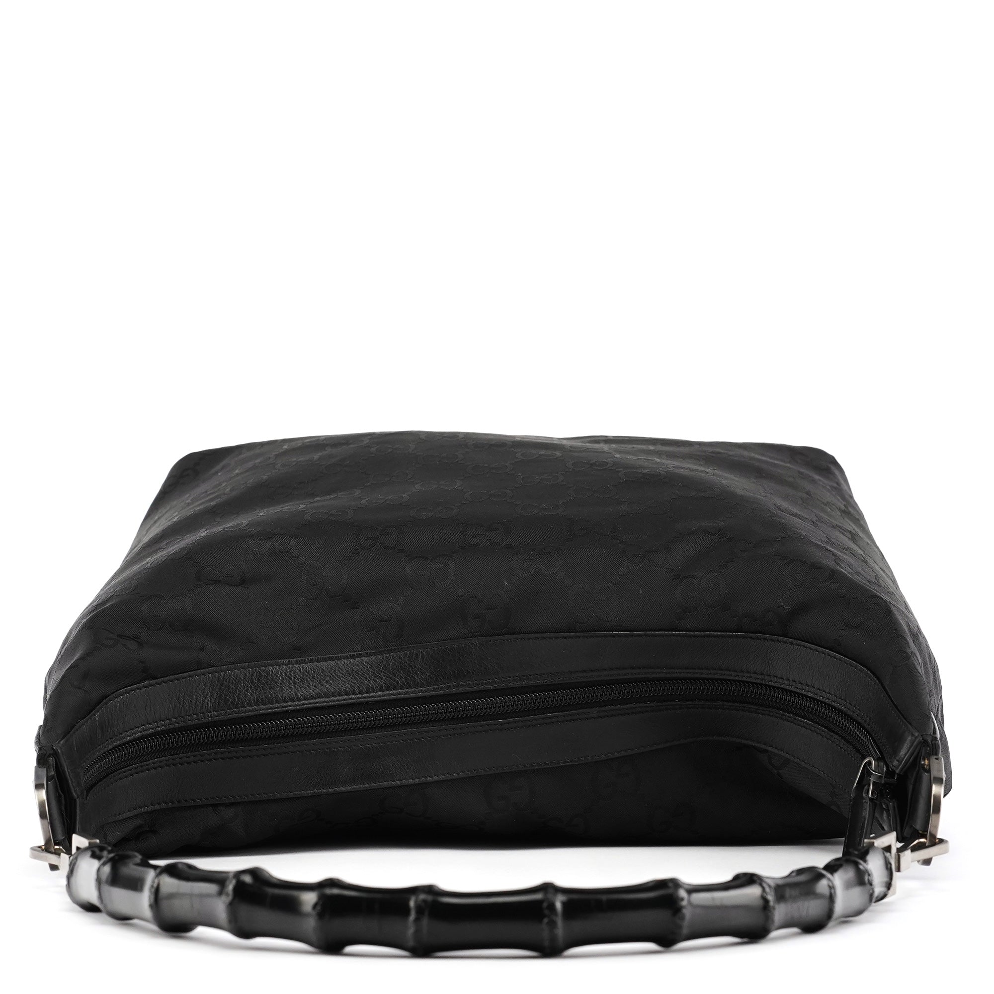 Gucci 000 0833 Black GG Nylon Bamboo Shoulder Bag