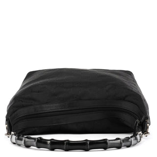 Gucci 000 0833 Black GG Nylon Bamboo Shoulder Bag