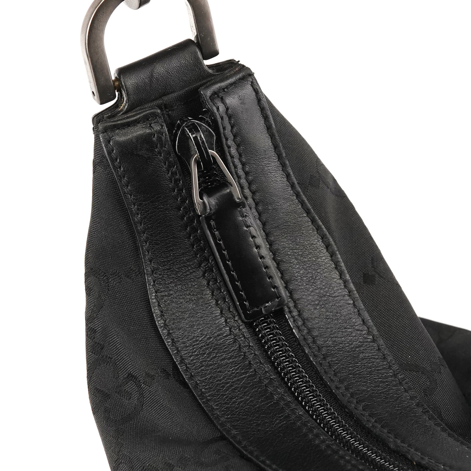 Gucci 000 0833 Black GG Nylon Bamboo Shoulder Bag