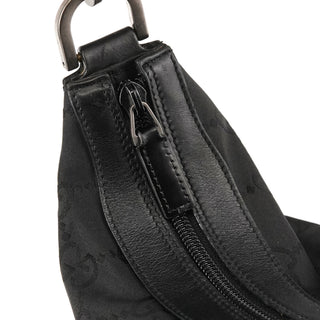 Gucci 000 0833 Black GG Nylon Bamboo Shoulder Bag
