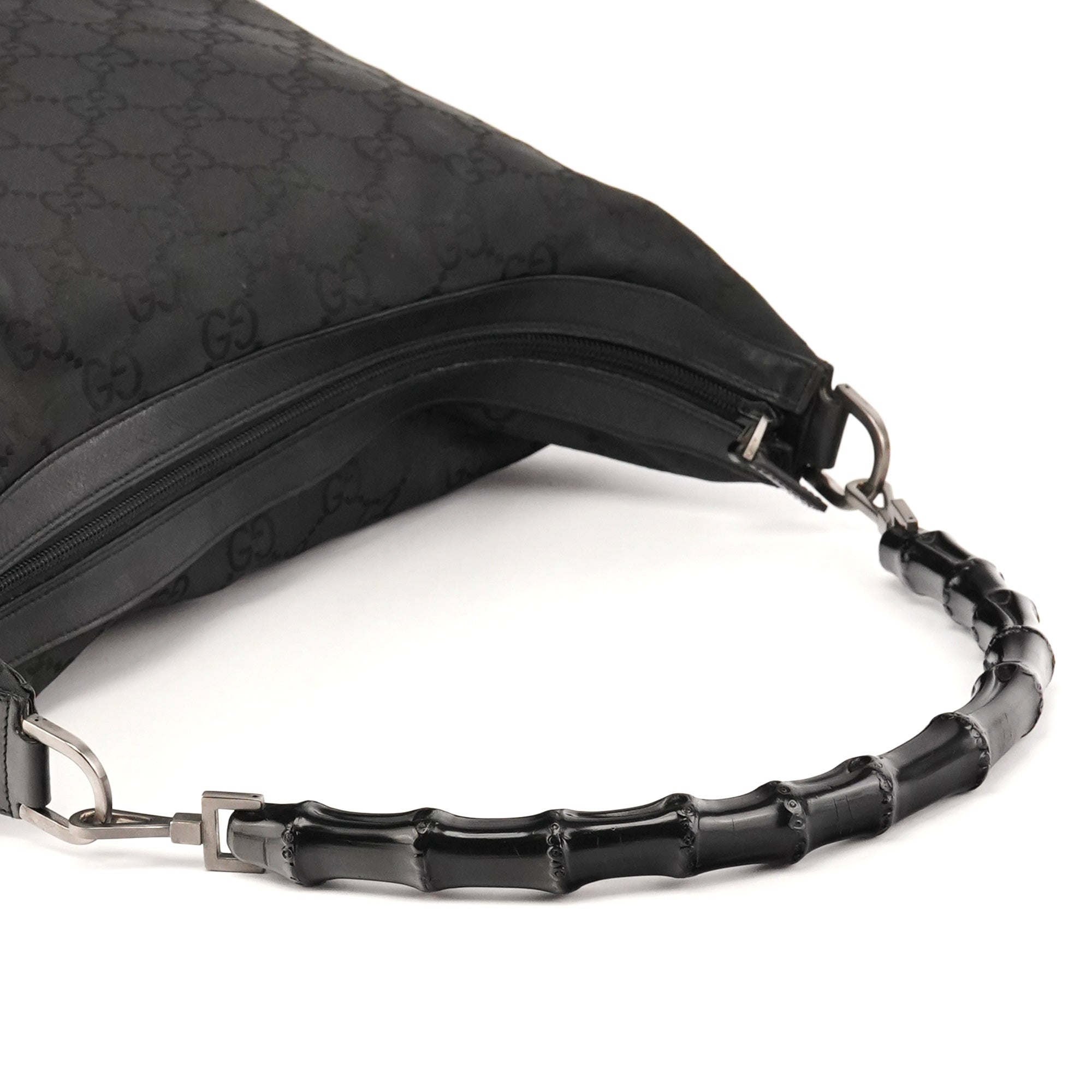 Gucci 000 0833 Black GG Nylon Bamboo Shoulder Bag