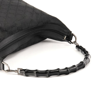 Gucci 000 0833 Black GG Nylon Bamboo Shoulder Bag
